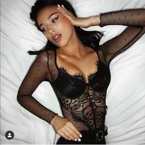 White Fox Boutique Black Lace Bodysuit!